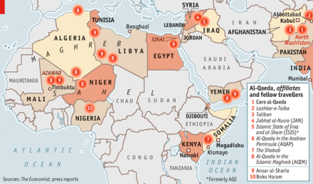 Al-Qaeda Global Map, courtesy of the Economist. 